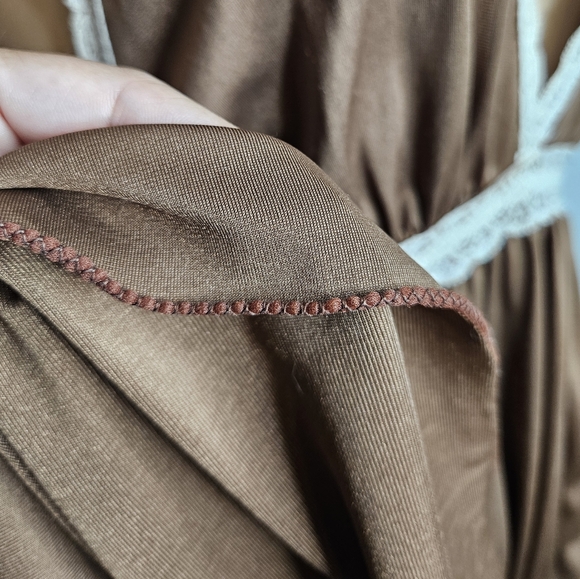 Vintage Handmade Brown Lace V-Neck Nightgown Sz S/M - Picture 7 of 9